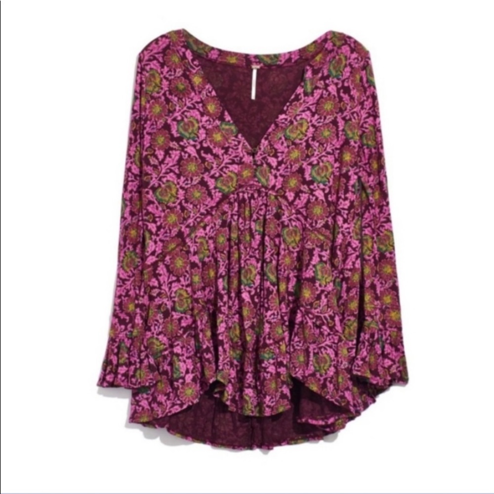 Free People Pink and Green Floral Tunic